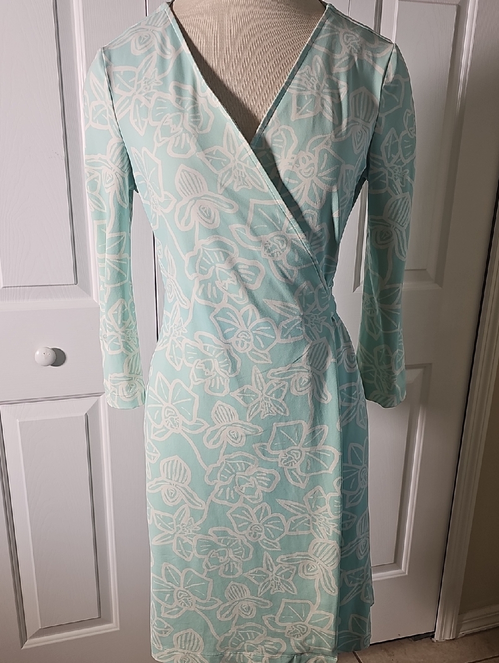 Persifor Floral Wrap Dress Womens Size S Mint Green Long Sleeve Stretch